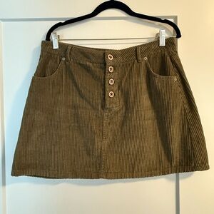 Olive Green Corduroy Button-Front Skirt